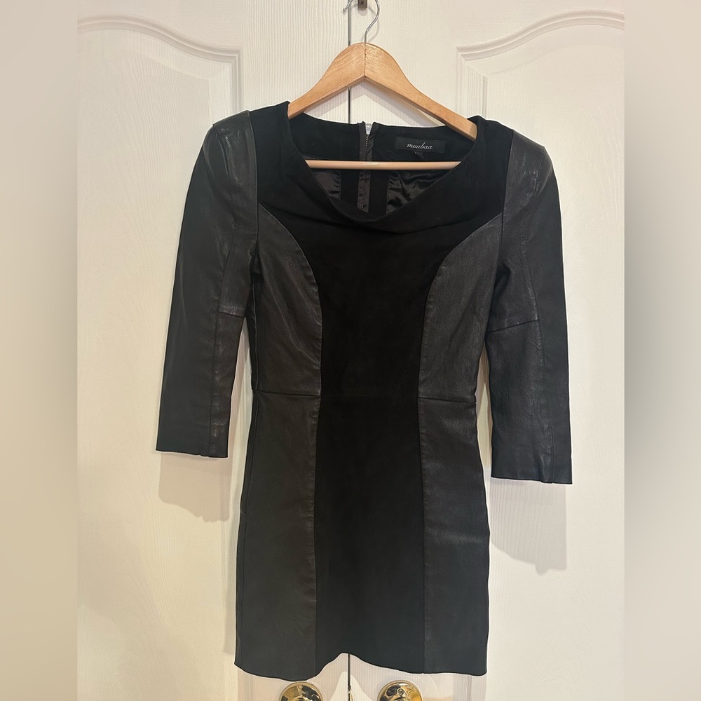Muubaa London Lamb & Goat Genuine Leather Panel Dress UK 8 / US 4 (Fits XS–S)